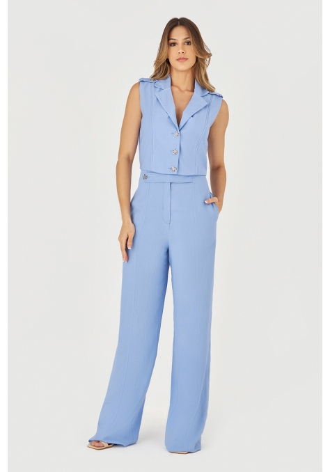Calça Deep Pantalona com Detalhe Botão - Flower Road