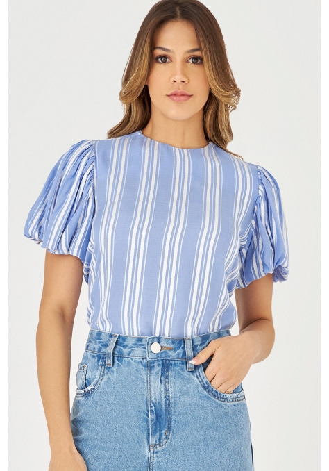Blusa Deep Manga Balonê com Detalhe Bordado - Flower Road