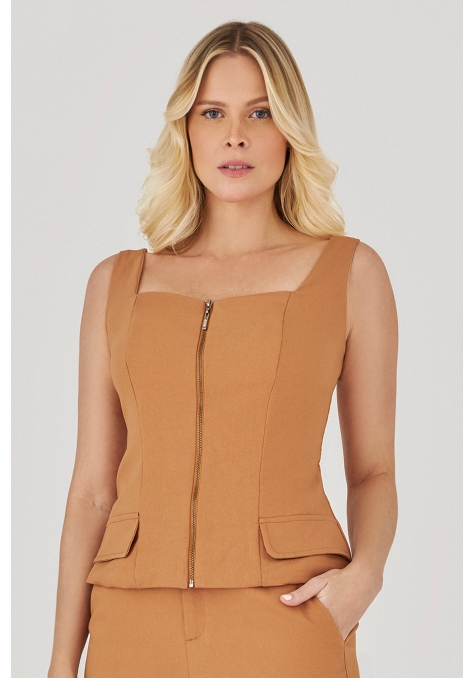Blusa Deep Alongada com Zíper - Golden Hour
