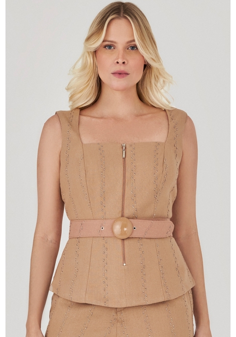 Blusa Deep Peplum com Detalhe Cinto - Golden Hour