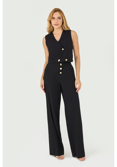 Calça Pantalona Deep Detalhe Botões Orgânico - Le Jardin