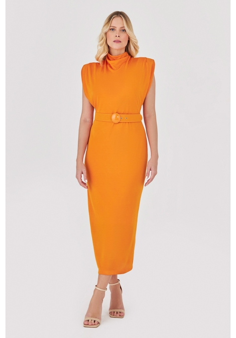 Vestido Deep Midi com Prega no Ombro - Golden Hour