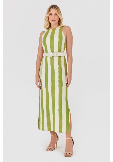 Vestido Deep Midi Malha com Cinto - Golden Hour