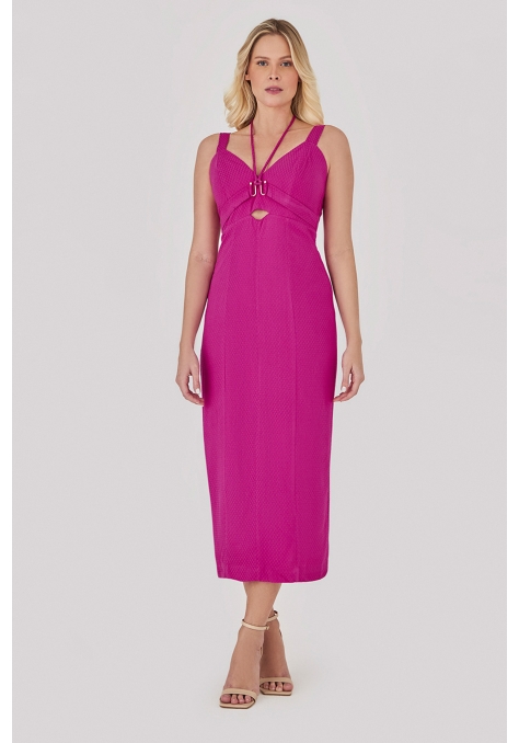 Vestido Deep Midi com Detalhe Metal no Busto - Golden Hour