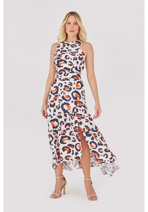 Vestido Deep Midi Estampado - Golden Hour