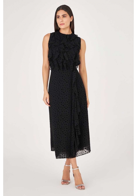 Vestido Deep Midi com Babados Feminino - Luminous