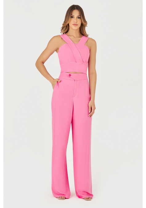 Calça Deep Pantalona com Botão - Flower Road