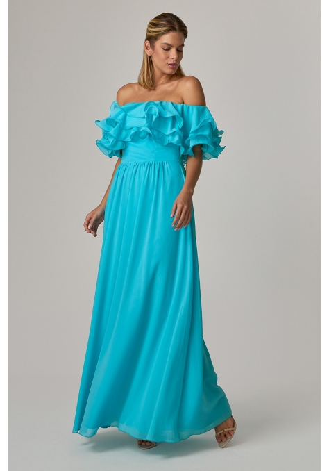 Vestido Longo com Babados Ombro a Ombro DEEP - Tempo