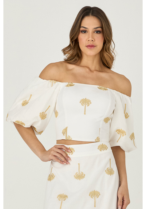 Conjunto Saia e Blusa Manga Bufante DEEP Detalhe Bordado - Essência