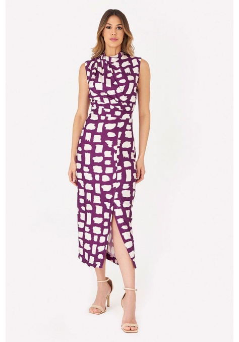 Vestido Deep Midi Estampado com Cinto - Spotlight
