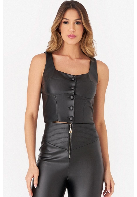 Cropped Deep de Couro com Botões Feminino - Spotligth