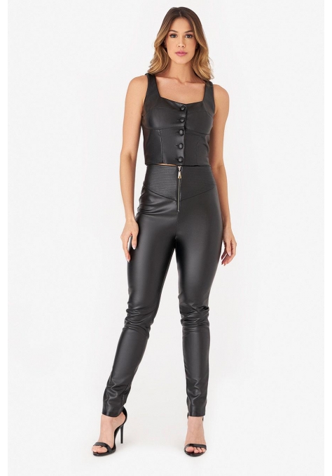 Calça Deep Skinny Couro com Zíper Feminino - Spotlight