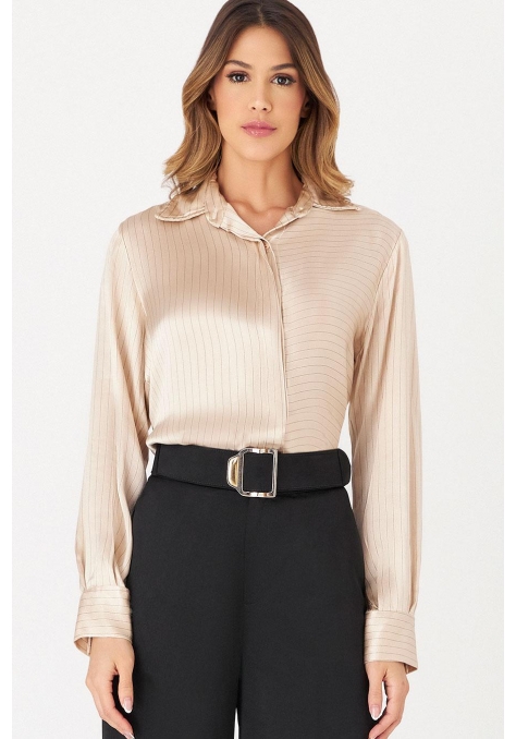 Camisa Deep Acetinada Risca de Giz Feminino - Spotlight