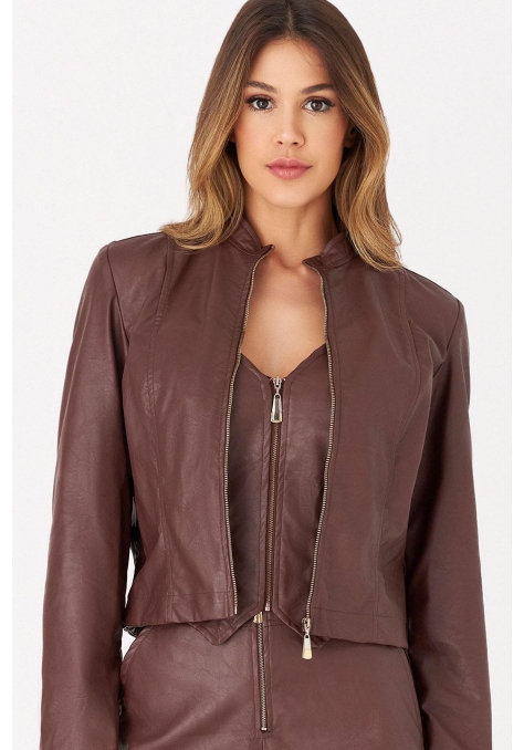 Bomber Deep de Couro com Detalhe Zíper Feminino - Spotlight