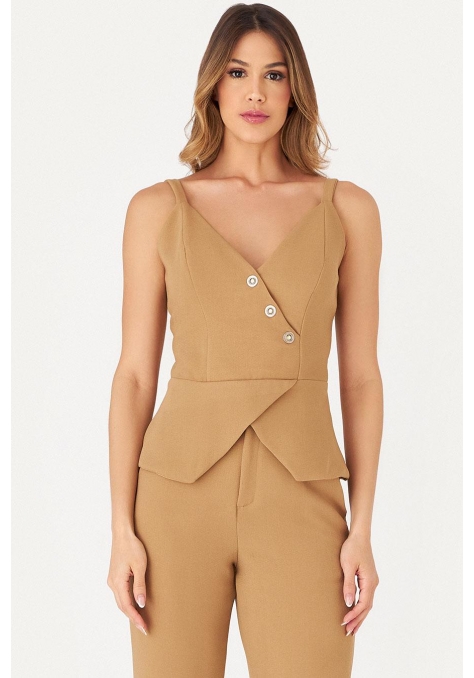 Blusa Deep com Detalhe Botão Bicolor Feminino - Spotlight