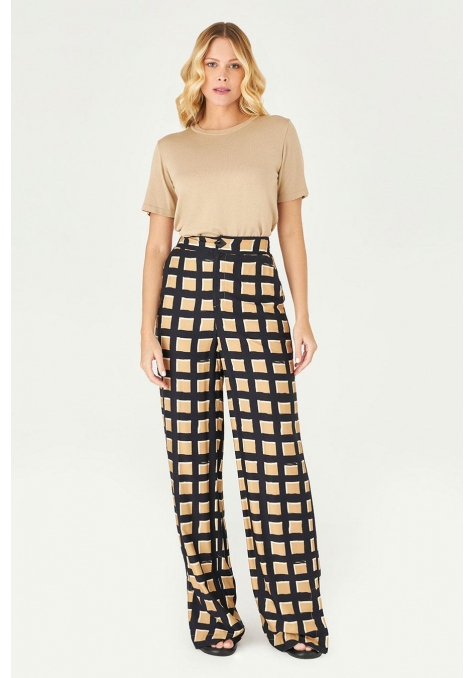 Calça Deep Estampada Pantalona com Fenda Feminino - Bright