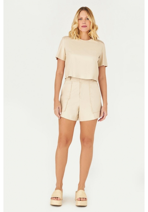 Short Deep. de Couro com Botão Feminino - Bright