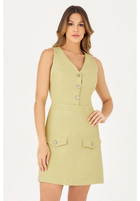 Vestido Deep Curto com Detalhe Botões - Flower Road