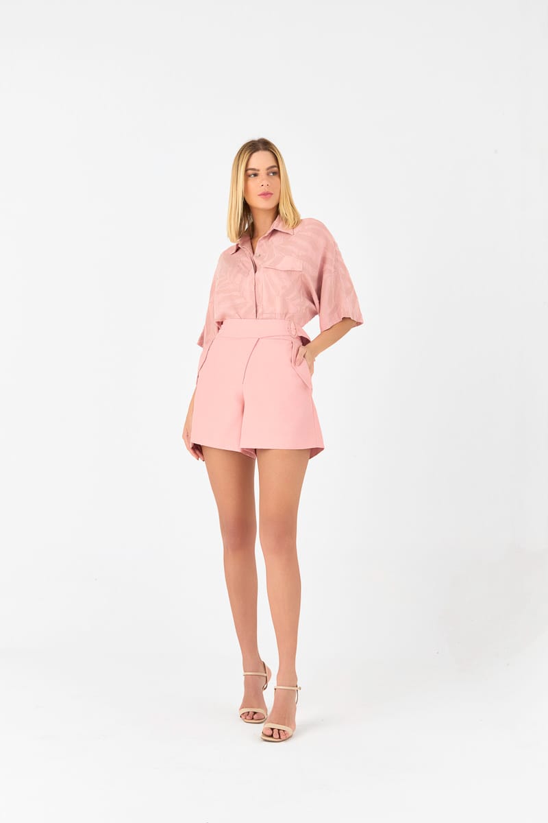 10153910 F ROS Blusa Manga Curta Com Textura