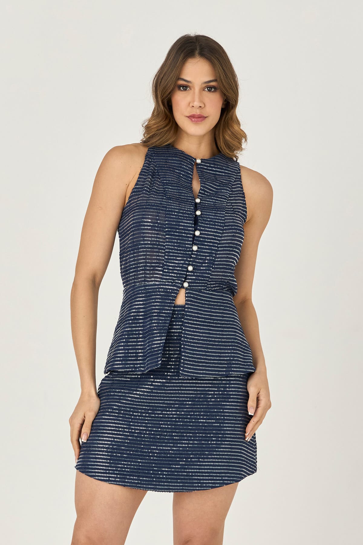 10160711 F AZU Blusa Peplum Transparencia Paete