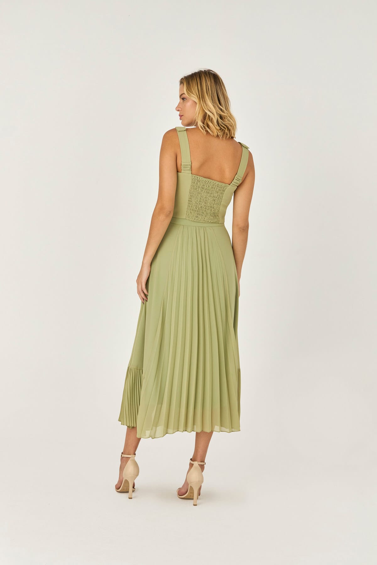 1033811 C VERD Saia Midi Detalhe Plissado