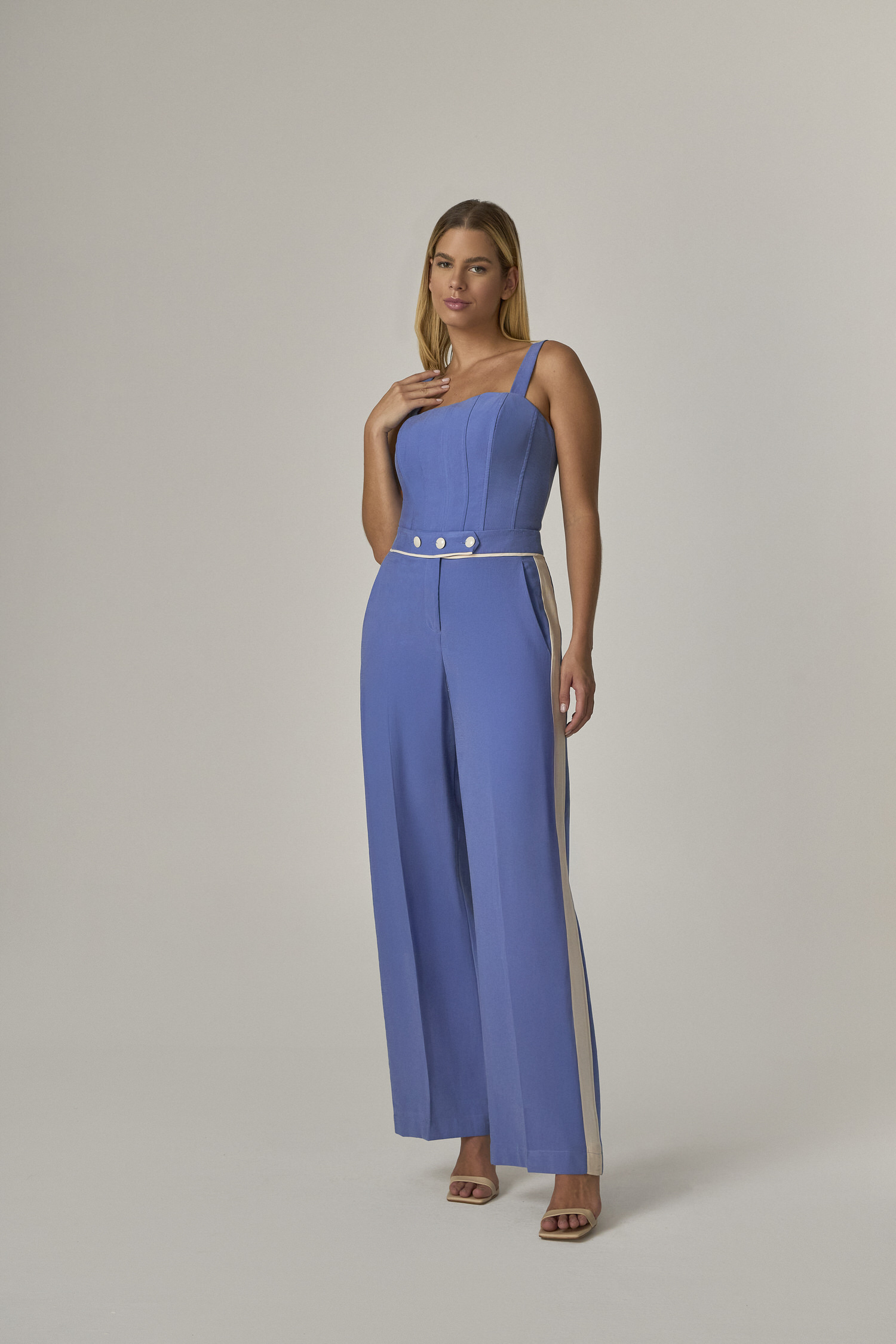 10632712 F AZU Calca Pantalona Com Detalhe Bicolor