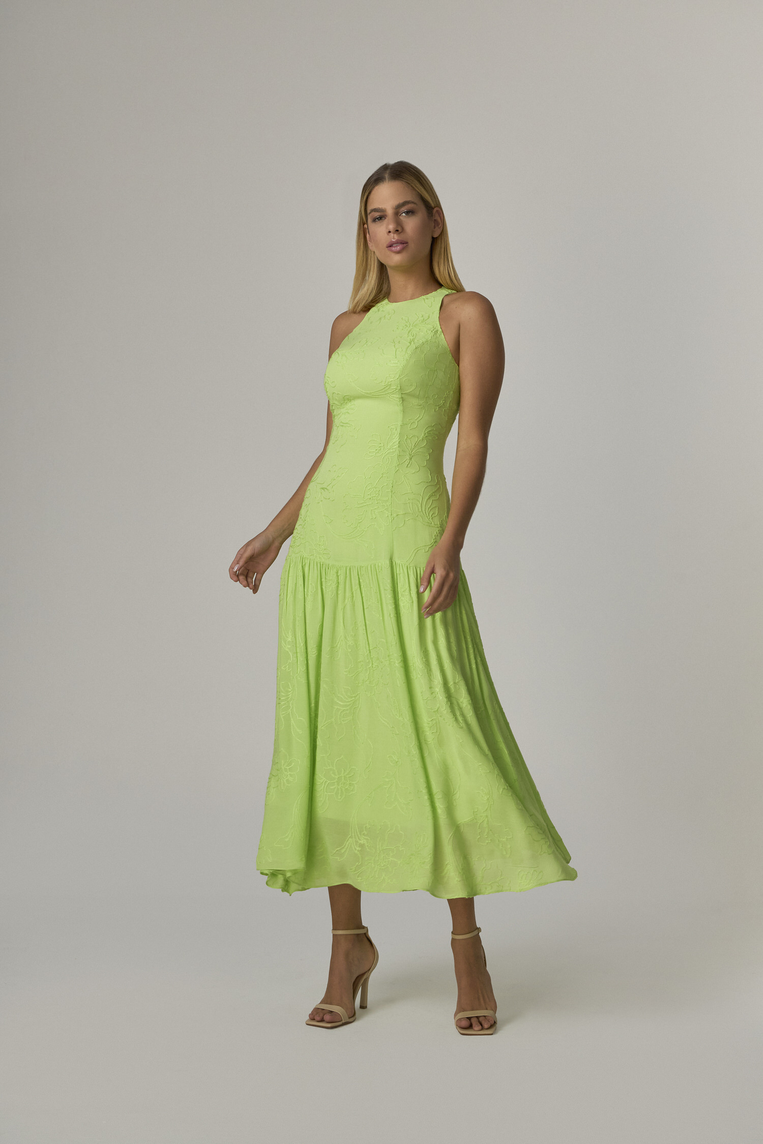 1072912 F VERD Vestido Longo Frente Unica