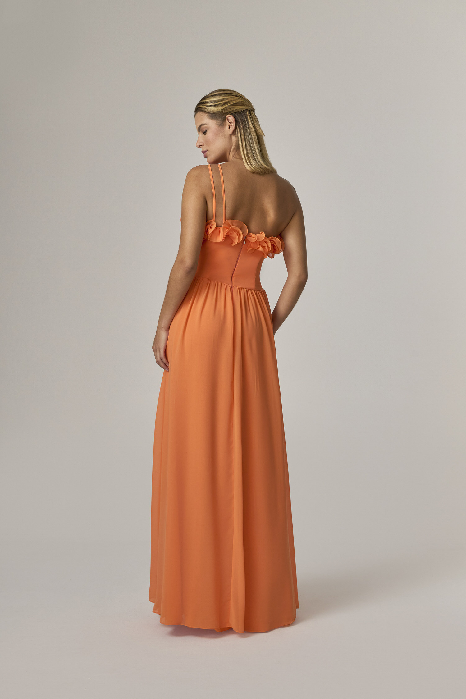 1073112 C LARAN Vestido Longo Ombro So Com Babados