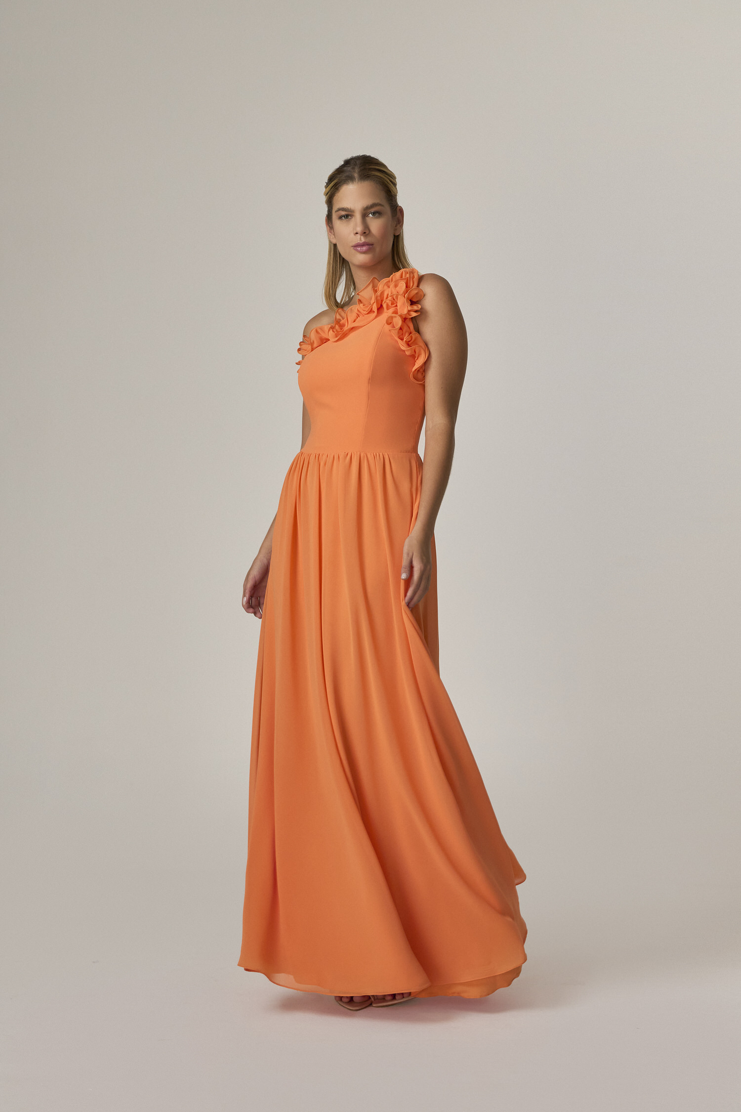 1073112 F LARAN Vestido Longo Ombro So Com Babados