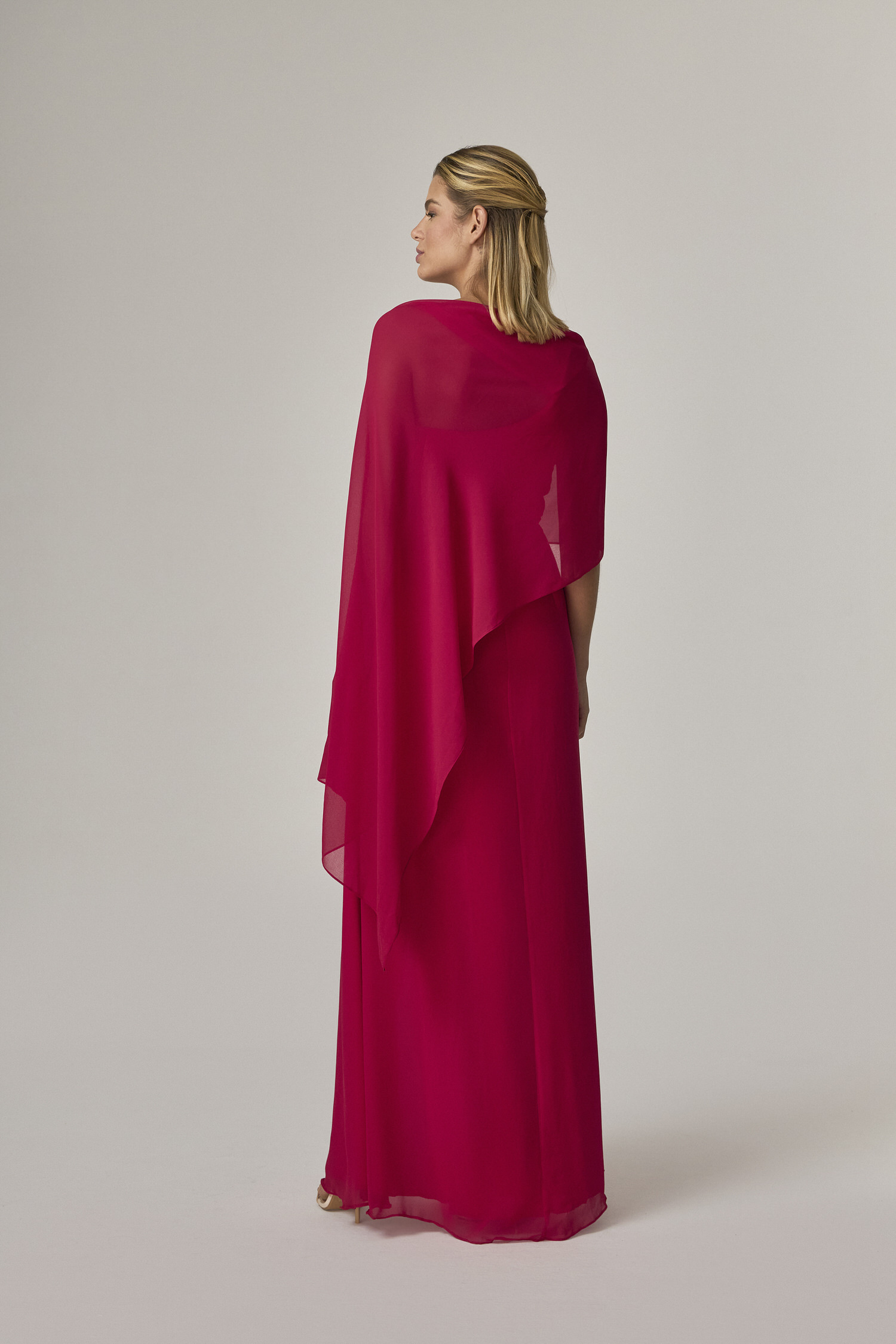 1073212 C ROSA Vestido Longo Com Sobreposicao