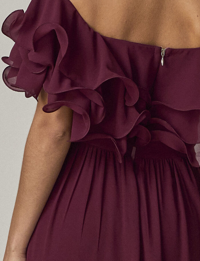 Vestido Longo Com Babados Ombro A Ombro