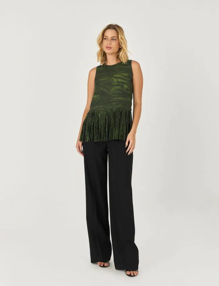 Blusa Estampada Com Detalhe Franjas