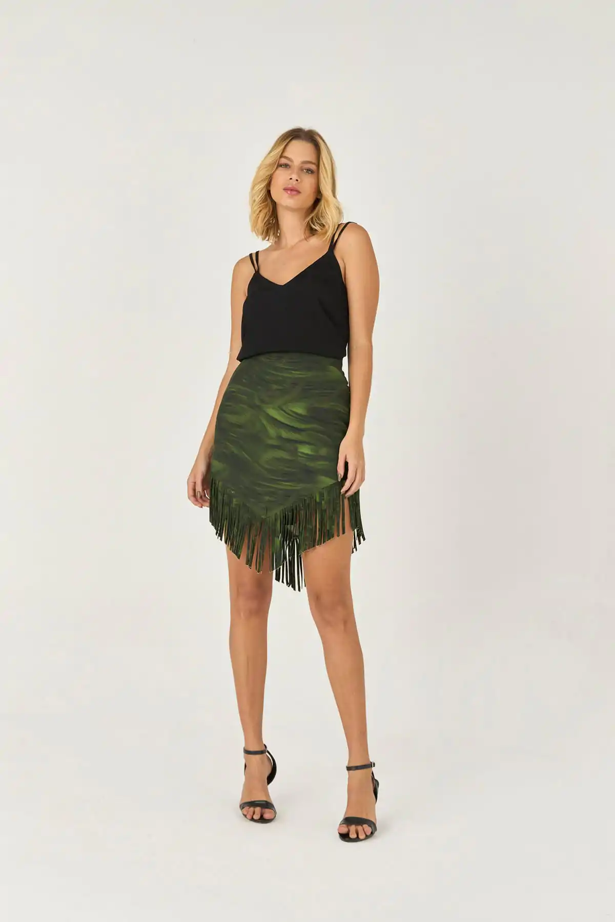 1034111 F EST Saia Saia Curta Estampada Com Detalhe Franjas