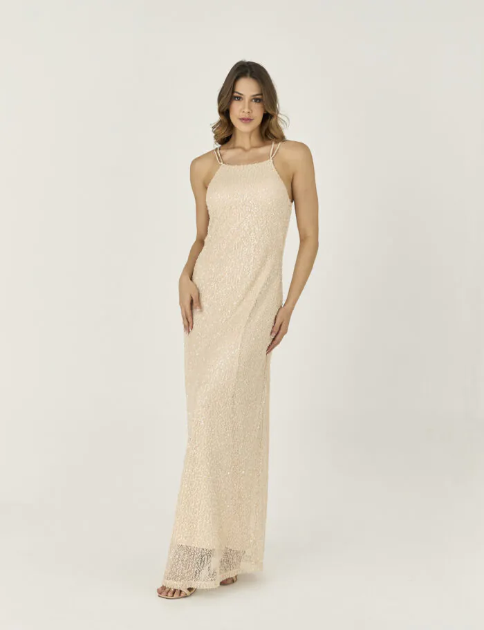 Vestido Longo De Paete Com Detalhe Laco