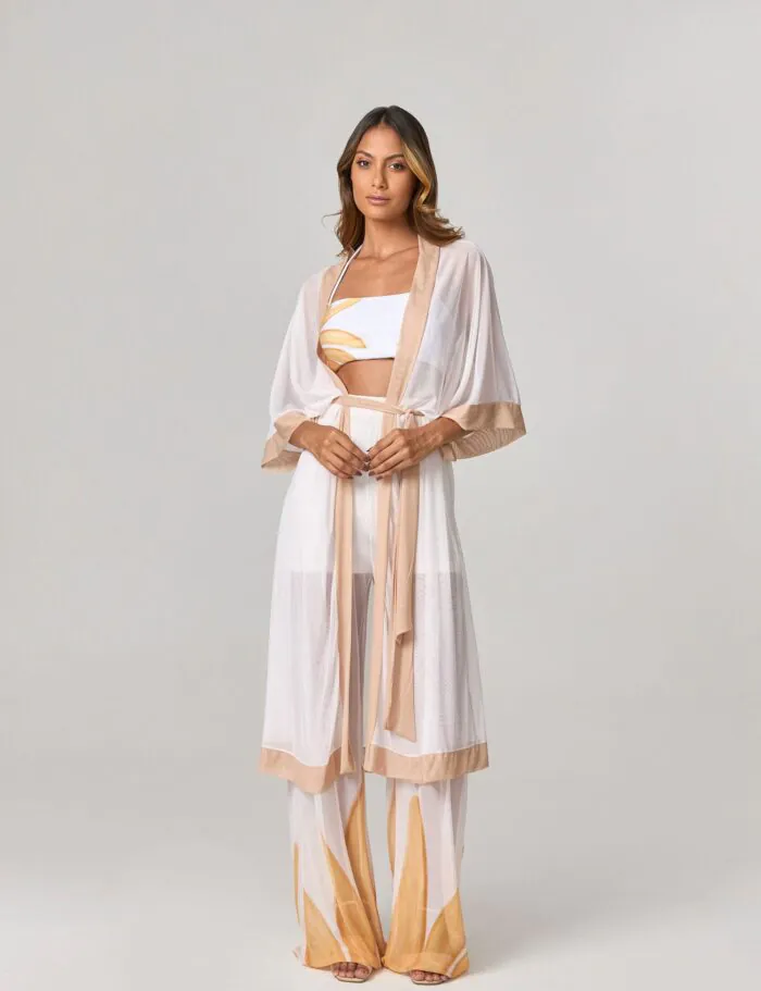 Blusa Kimono Estampado Com Faixa