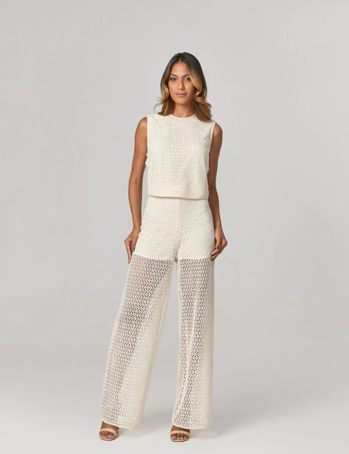 Conjunto Calca E Blusa Crochet Detalhe Botoes