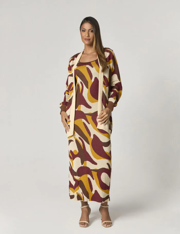 Blusa Cardigan De Tricot Estampado