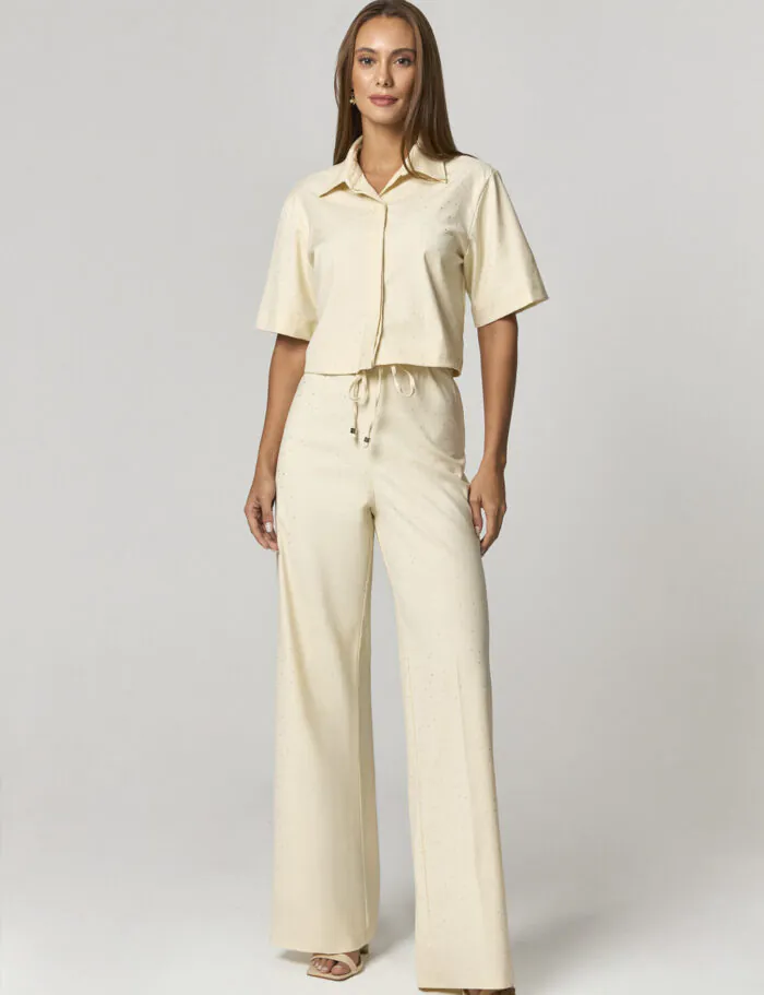 Calca Pantalona Com Elastico Detalhe Ilhos