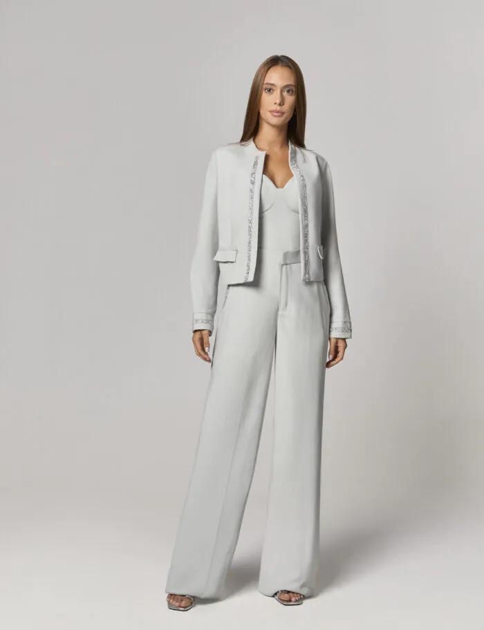 Calca Pantalona Com Detalhe Strass Bolso