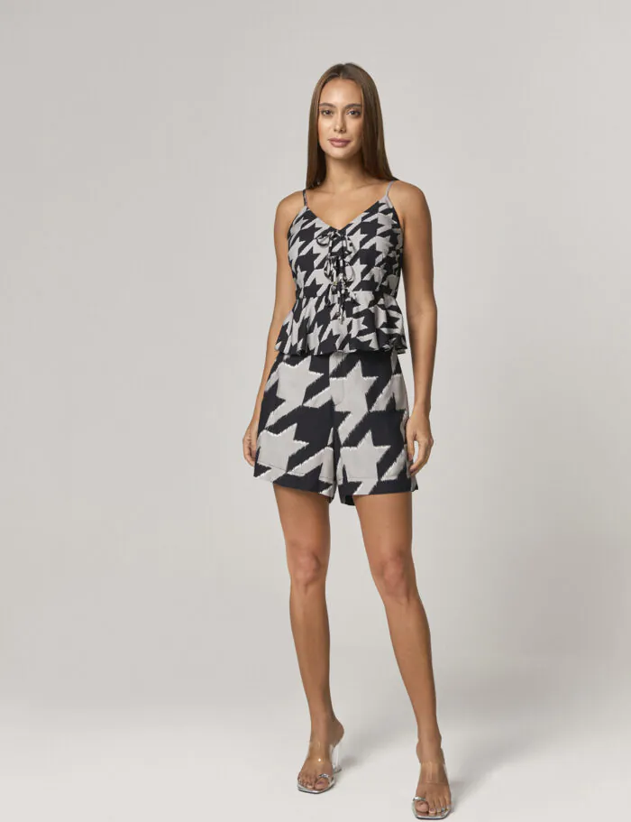 Blusa Peplum Estampado Com Detalhe Laco Frente