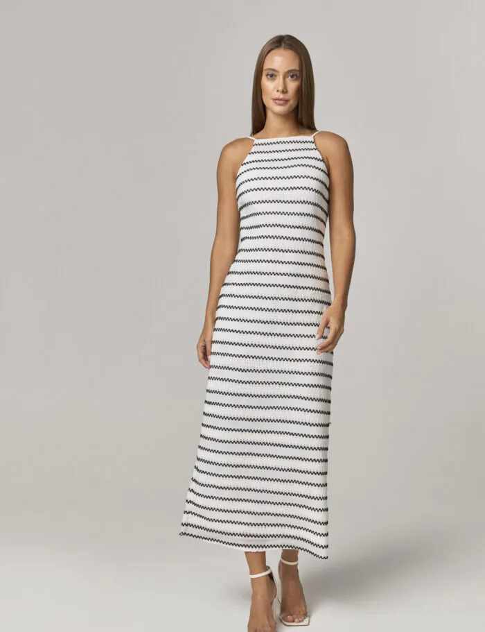 Vestido Midi Com Detalhe Listras
