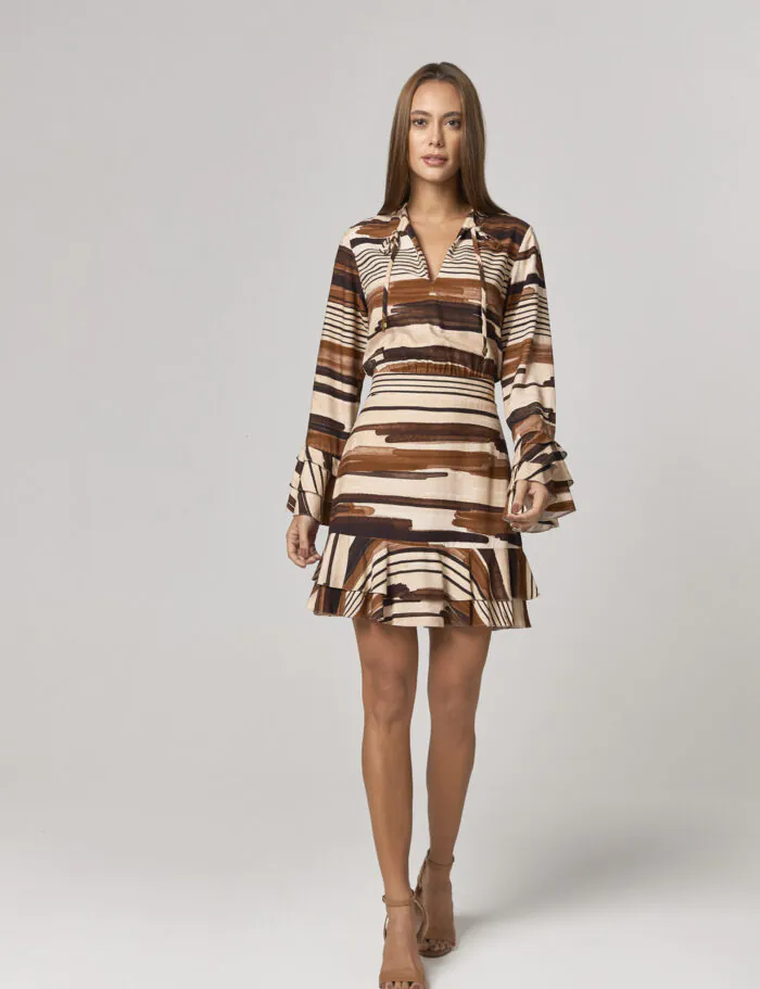 Vestido Curto Estampado Com Amarracao