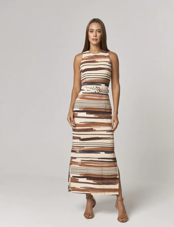 Vestido Midi Estampado Com Cinto