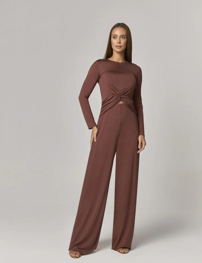 Macacao Pantalona De Malha Com Detalhe Frente