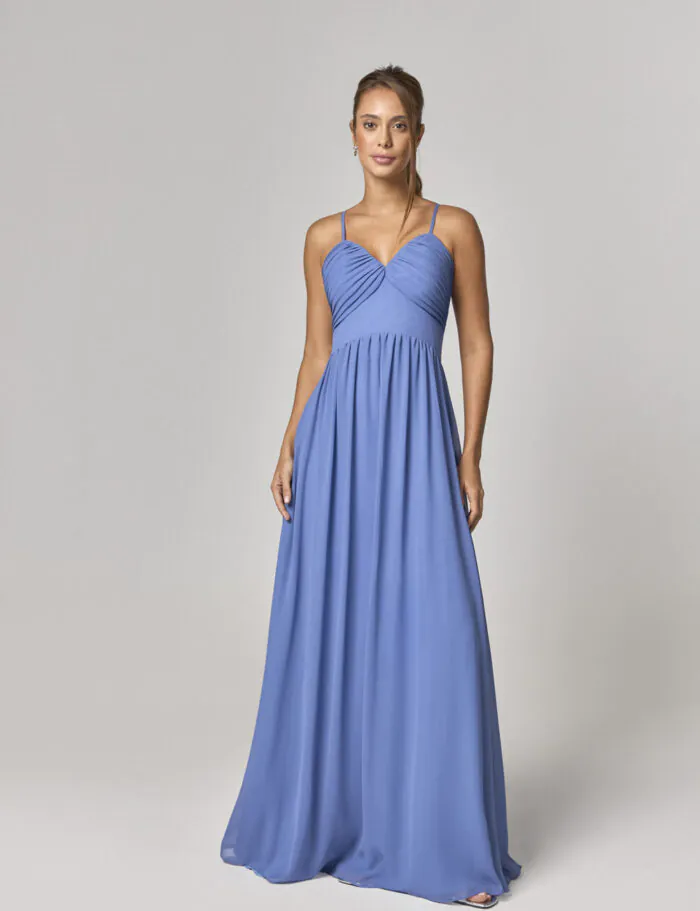 Vestido Longo Detalhe Busto Plissado Com Capa