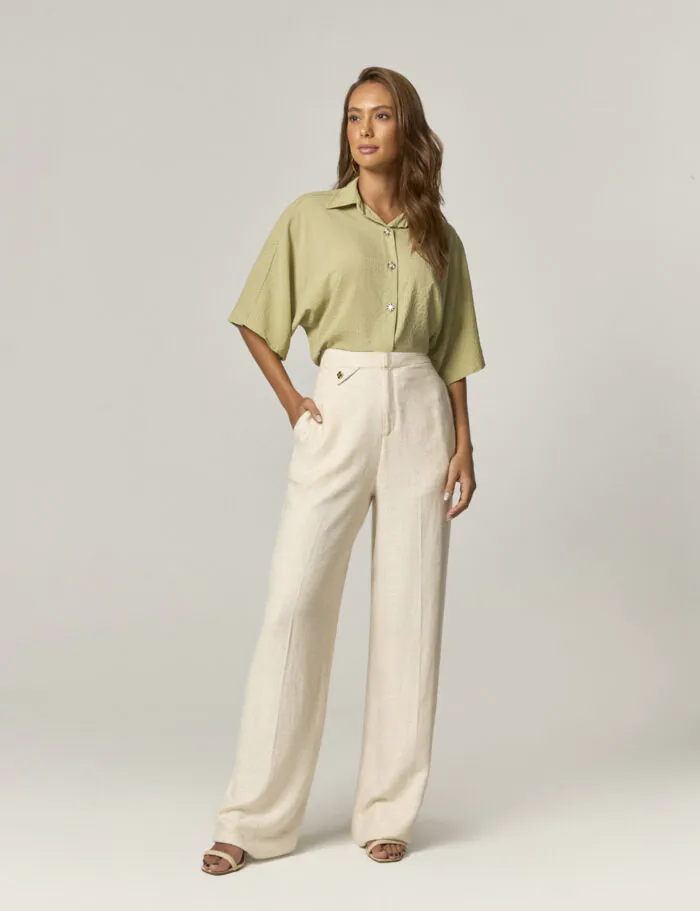 Calca Pantalona Com Lapela Frente