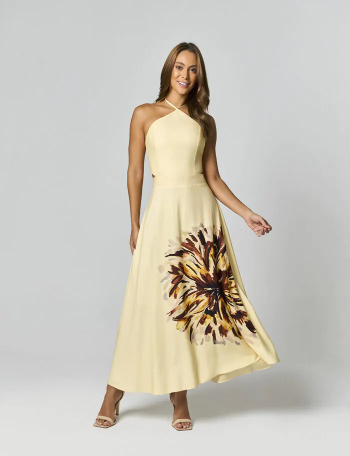 Vestido Midi Estampado Localizado