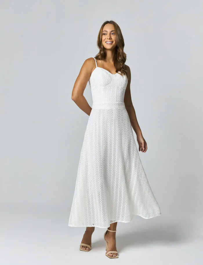 Vestido Midi De Tela Com Detalhe Busto