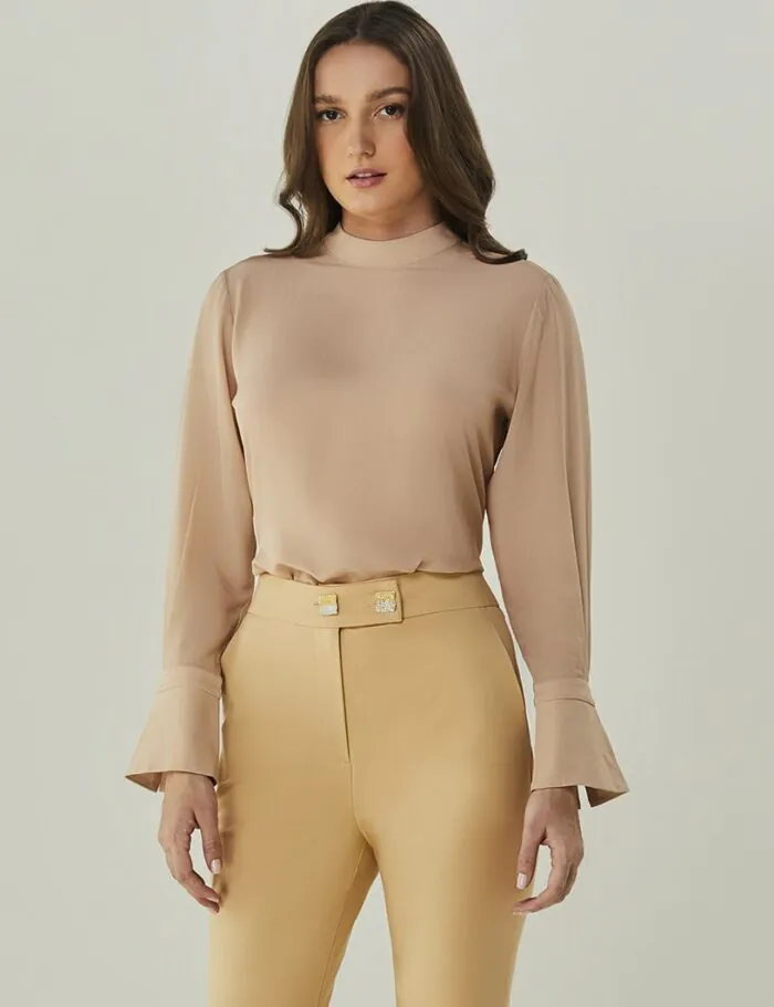 Blusa Manga Longa Blusa De Seda Com Mangas