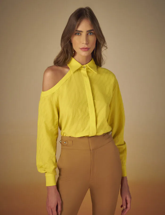 Blusa Manga Longa Camisa Com Detalhe Vazado Ombro